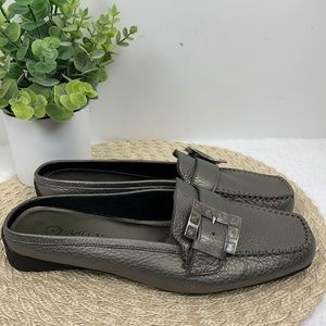 Bella~Vita silver/grey leather upper women’s slip on mules size 10W